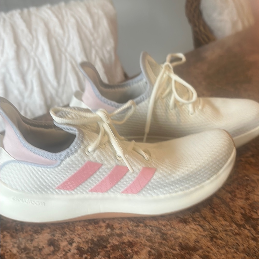 Adidas White and Pink Sneakers with Breathable Mesh